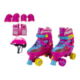 Roller Patins Infantil Rosa Kit Proteo Aventura
